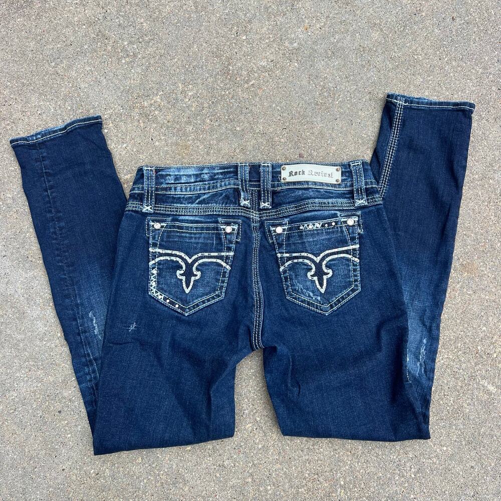 Rock Revival Erin Easy Skinny Size 28x31 Dark Blue Jeans E8354ES7R READ